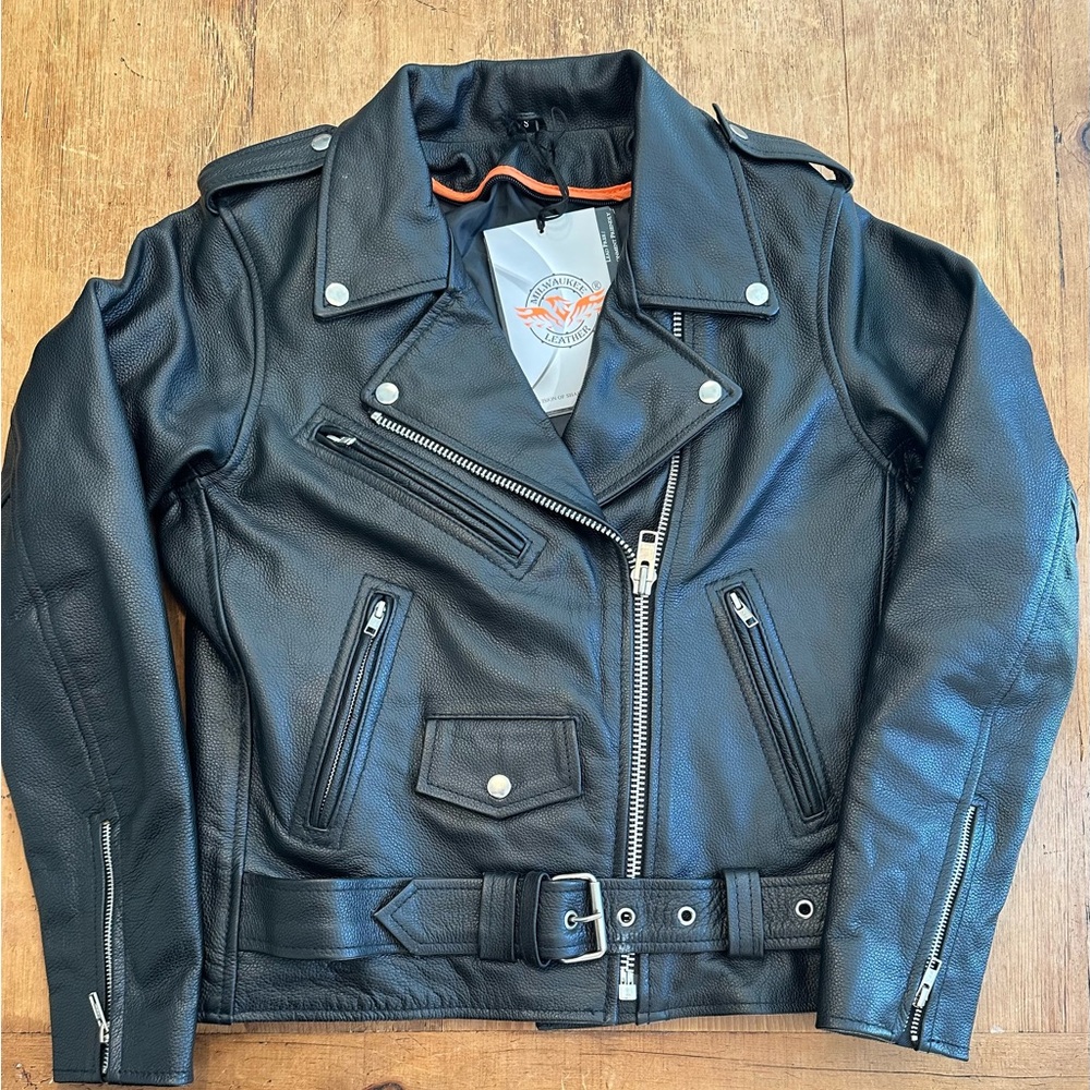 Classic Black Leather Moto Jacket with Belt